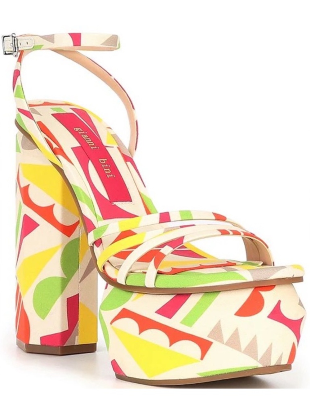 NWT Gianni Bini Parrish Strappy Platform Colorful Geo Print High Heel Sandals - Picture 2 of 5